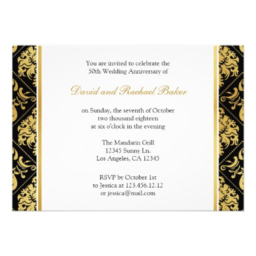 Elegant Gold Damask 50th Wedding Anniversary Custom Announcement