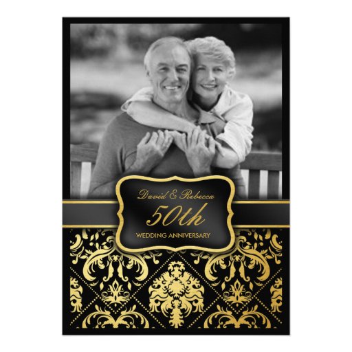 Elegant Gold Damask 50th Wedding Anniversary Custom Announcement