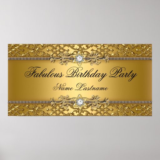 Elegant Gold Damask Embossed Birthday Banner Print | Zazzle