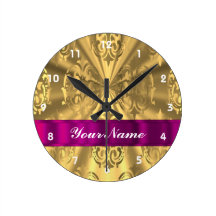 Elegant gold damask round clocks