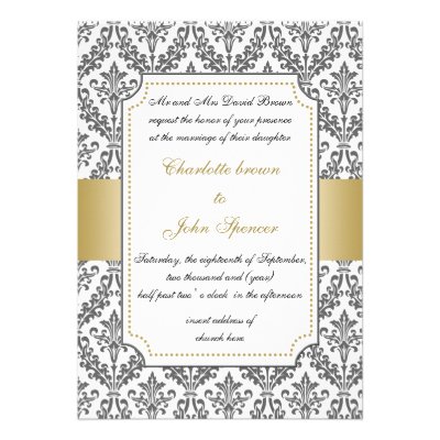 elegant gold ,damask wedding invitation