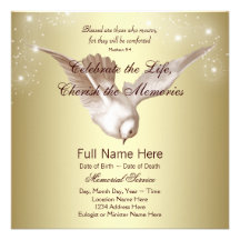 Elegant Gold Dove In Loving Memory Memorial Invitations