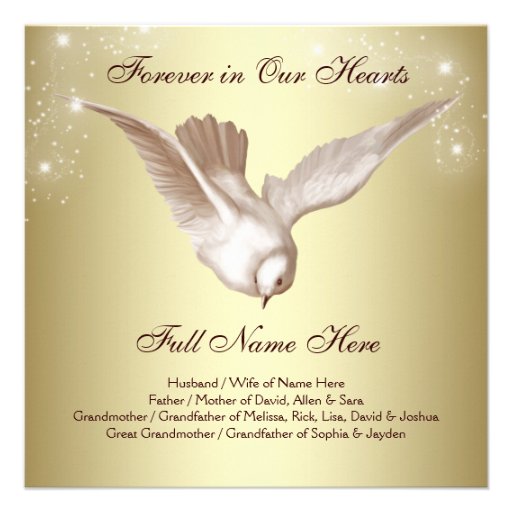 Elegant Gold Dove In Loving Memory Memorial Invitations