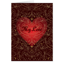 Elegant Gold Filigree Heart Valentines Day Card