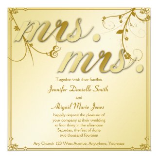 Elegant Gold Floral Mrs. & Mrs. Wedding Invitation