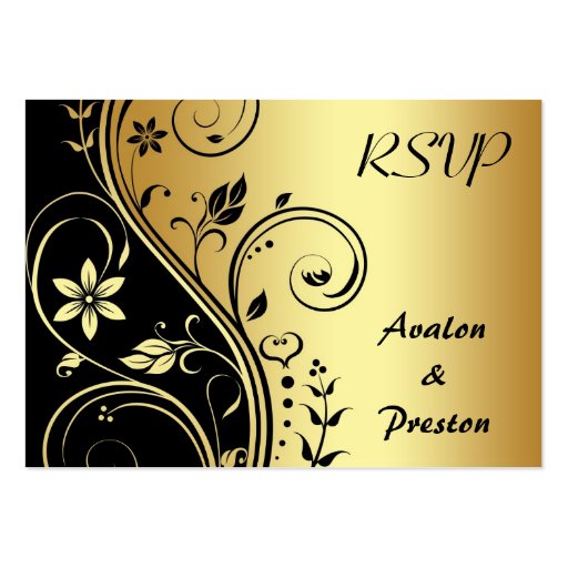 Elegant Gold Flower Scrollwork RSVP Wedding Card Business Cards