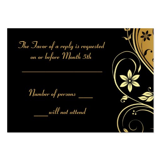 Elegant Gold Flower Scrollwork RSVP Wedding Card Business Cards (back side)