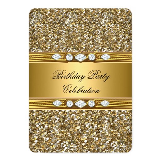 Elegant Gold Glitter Diamond Birthday Party Cards