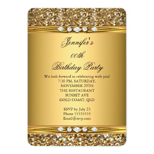 Elegant Gold Glitter Diamond Birthday Party Cards (front side)