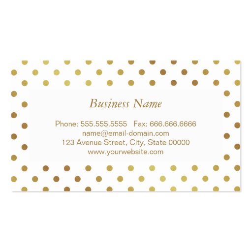 Elegant Gold Glitter Polka Dots Business Card Template (back side)