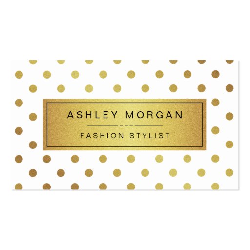 Elegant Gold Glitter Polka Dots Business Card Template (front side)