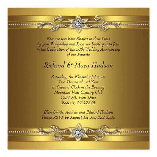 Elegant Gold Golden 50th Wedding Anniversary Personalized Invites
