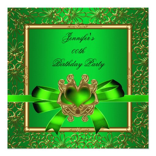 Elegant Gold Green Lime Jewel Birthday Party Custom Invite