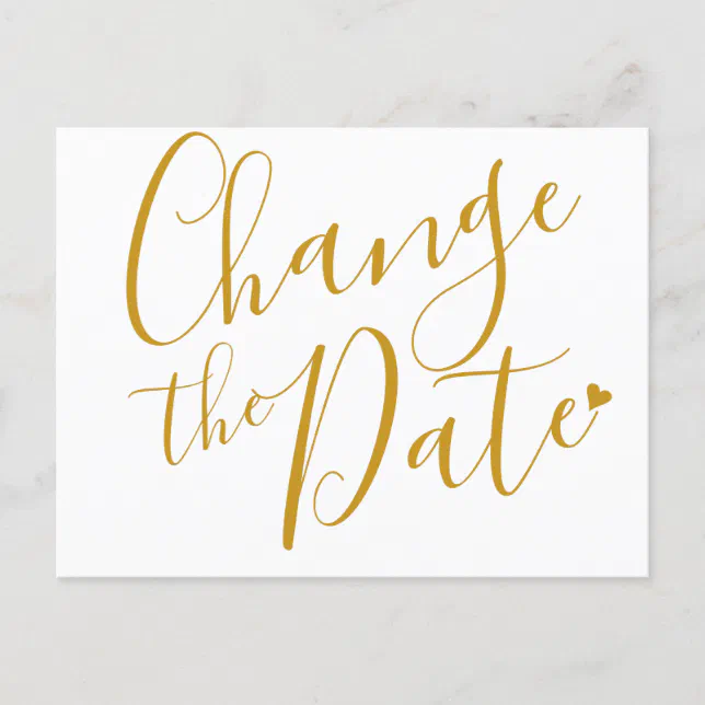 Elegant Gold Heart Change The Date Postponed Announcement Postcard Zazzle