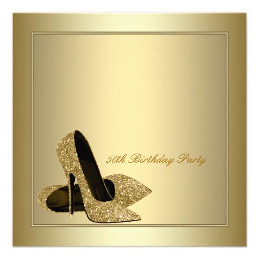 Elegant Gold High Heels Womans Gold 50th Birthday Invitations