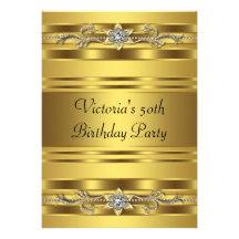 Elegant Gold Jewel Womans Gold 50th Birthday Personalized Invites