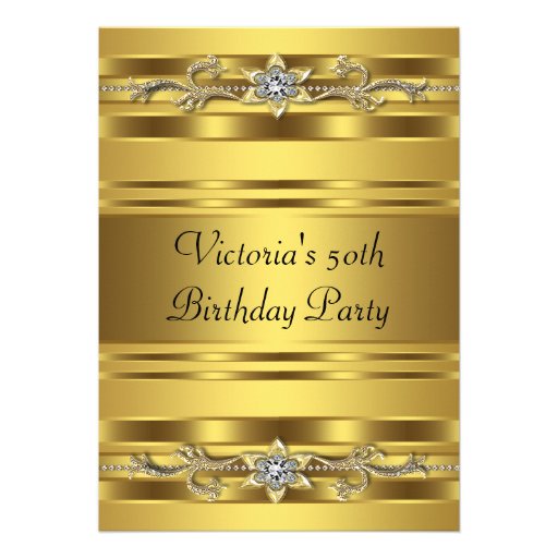 Elegant Gold Jewel Womans Gold 50th Birthday Personalized Invites