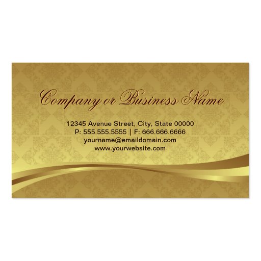 Elegant Gold Leaf Look with Luxury Damask Business Card Template (back side)