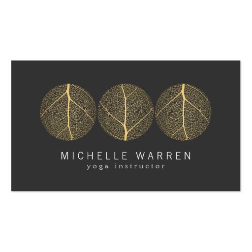 Elegant Gold Leaf Trio Logo on Dark Gray Business Card (front side)