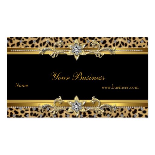 Elegant Gold Leopard Black Elegant Business Cards (front side)