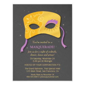 Elegant Gold Mask Masquerade Party Invitations