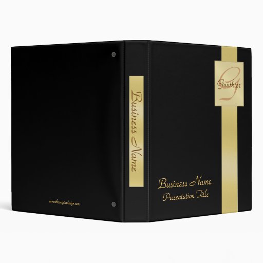 Elegant Gold Monogram Black Business Office Binder