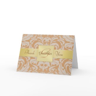Elegant Gold Monogram Creme Damask Thank You Card card