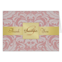 Elegant Gold Monogram Pink Damask Thank You Card