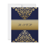 elegant gold "navy blue" wedding RSVP Personalized Announcement