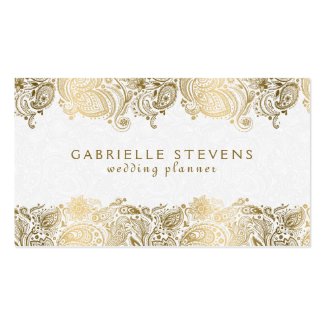 Elegant Gold On White Paisley Wedding Planner Double-Sided Standard Business Cards (Pack Of 100)