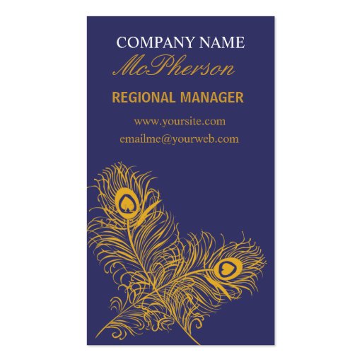 Elegant Gold Peacock Feathers Business Card (front side)