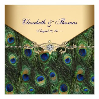 Elegant Gold Peacock Wedding Invitations