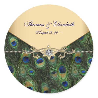 Elegant Gold Peacock Wedding Invitations Sticker