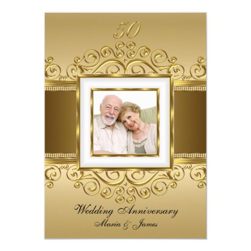 Elegant Gold & Pearl Swirl Photo 50 Anniversary Card 