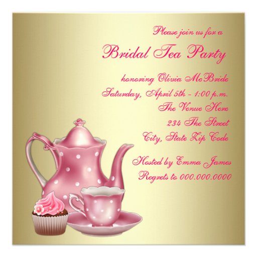 Elegant Gold Pink Bridal Tea Party Invitations