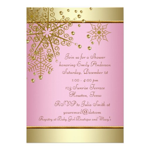 Elegant Gold Pink Snowflake Baby Girl Shower Card