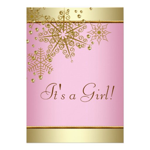 Elegant Gold Pink Snowflake Baby Girl Shower Card