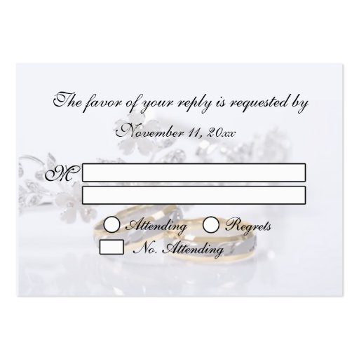Elegant Gold / Platinum Wedding Band RSVP Card Business Card (back side)