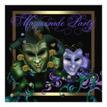 Elegant Gold Purple Masquerade Party Invitations