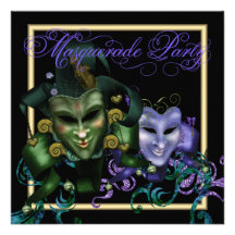 Elegant Gold Purple Masquerade Party Invitations