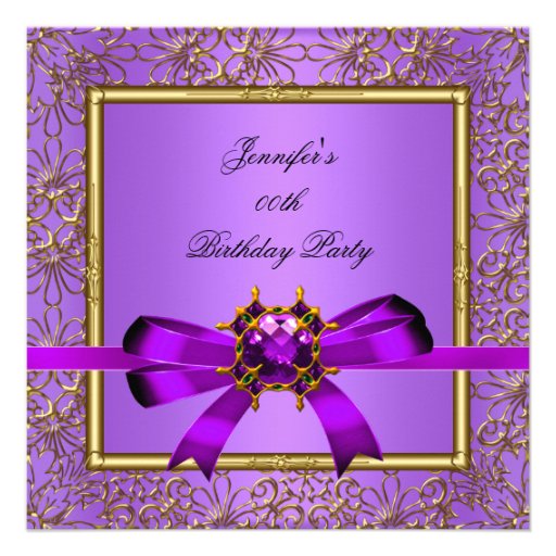 Elegant Gold Purple Mauve Jewel Birthday Party Custom Invite