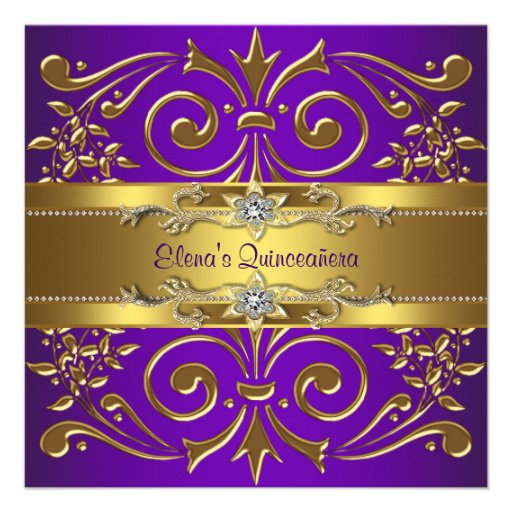 Elegant Gold Purple Quinceanera Invitations