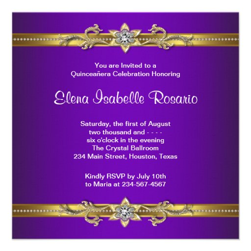 Elegant Gold Purple Quinceanera Invitations