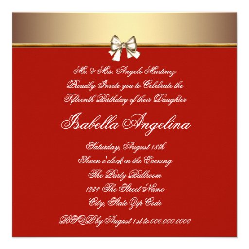 Elegant Gold Red Photo Quinceanera Invitations