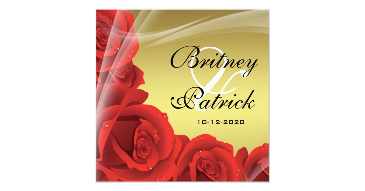 Elegant Gold Amp Red Rose Wedding Invitations Zazzle