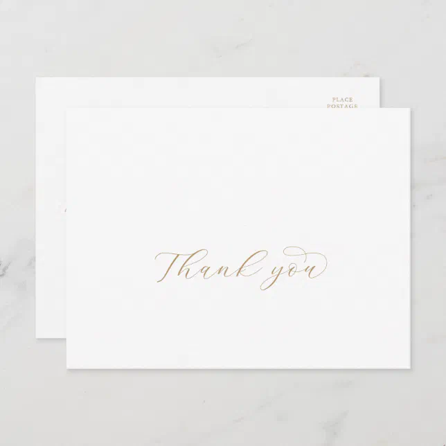 Elegant Gold Script Thank You Postcard Zazzle