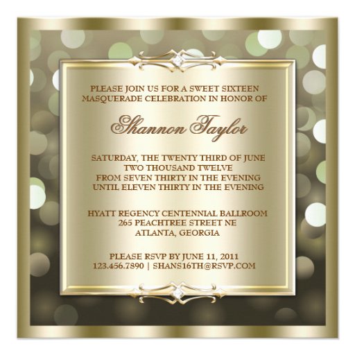 Elegant Gold Shimmering Lights Bokeh Masquerade Custom Announcements