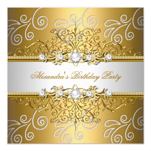Elegant Gold Silver Lace Diamond Overlay Party Personalized Invitations (front side)