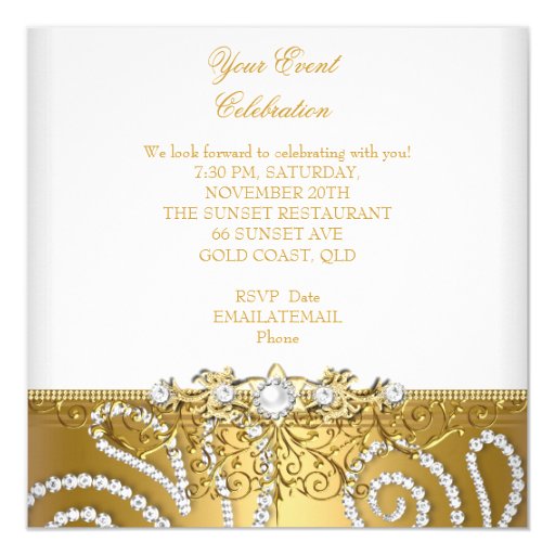 Elegant Gold Silver Lace Diamond Overlay Party Personalized Invitations