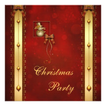 Elegant Gold Snowman Red Christmas Party Personalized Invite